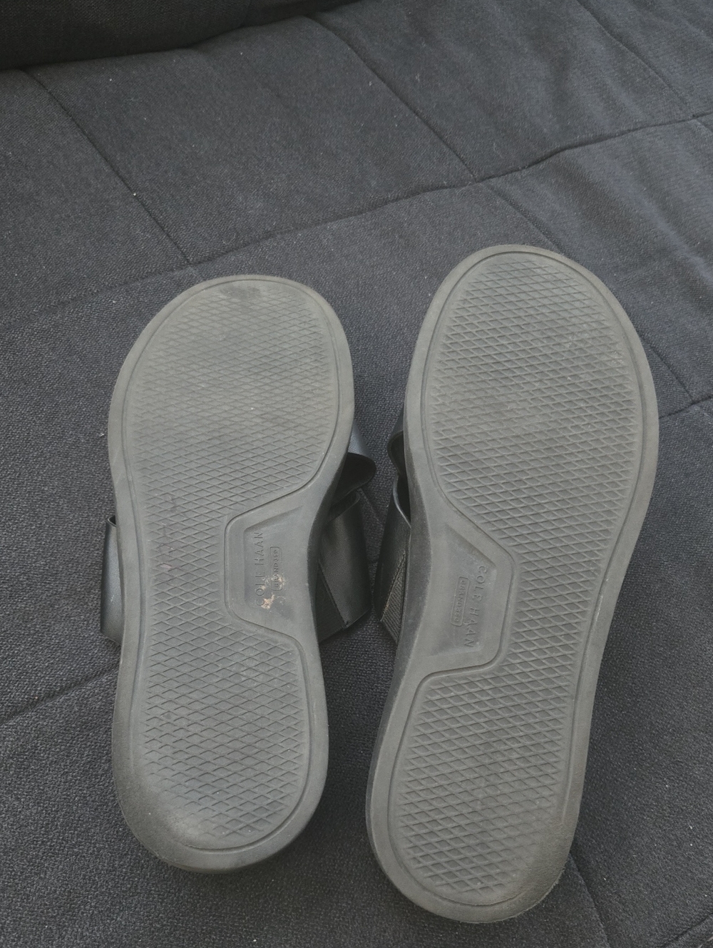 Cole Haan Black Leather Crossover Slide Sandals with Gold Accents - Picture 4 of 4